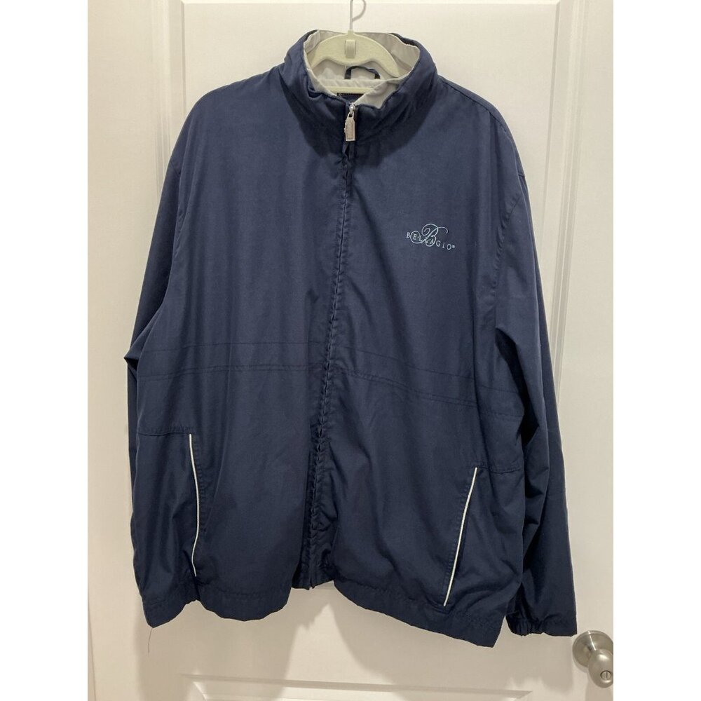 Bellagio Logo Newport Jacket XXL Men’s Navy Tan Trim Zip Pockets